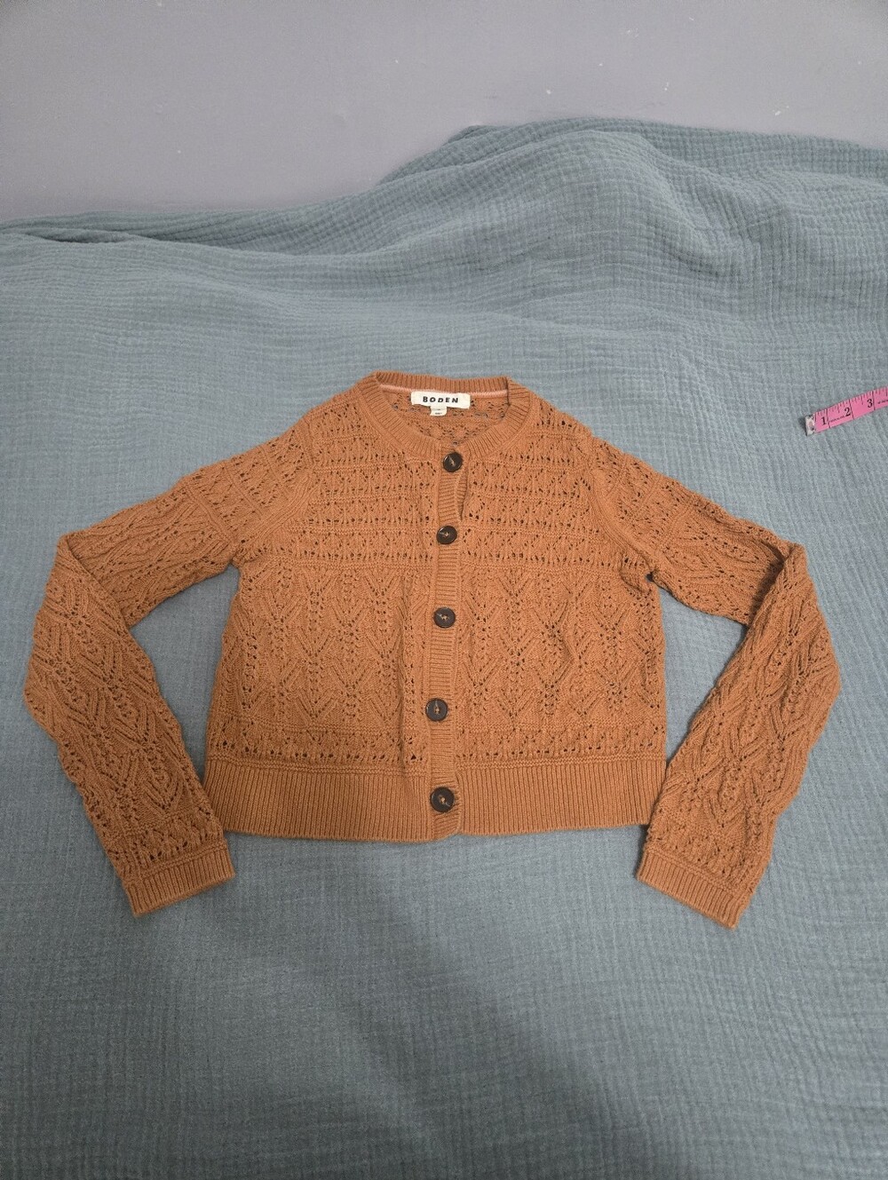 Boden XS Orange Cable-Knit Button Cardigan